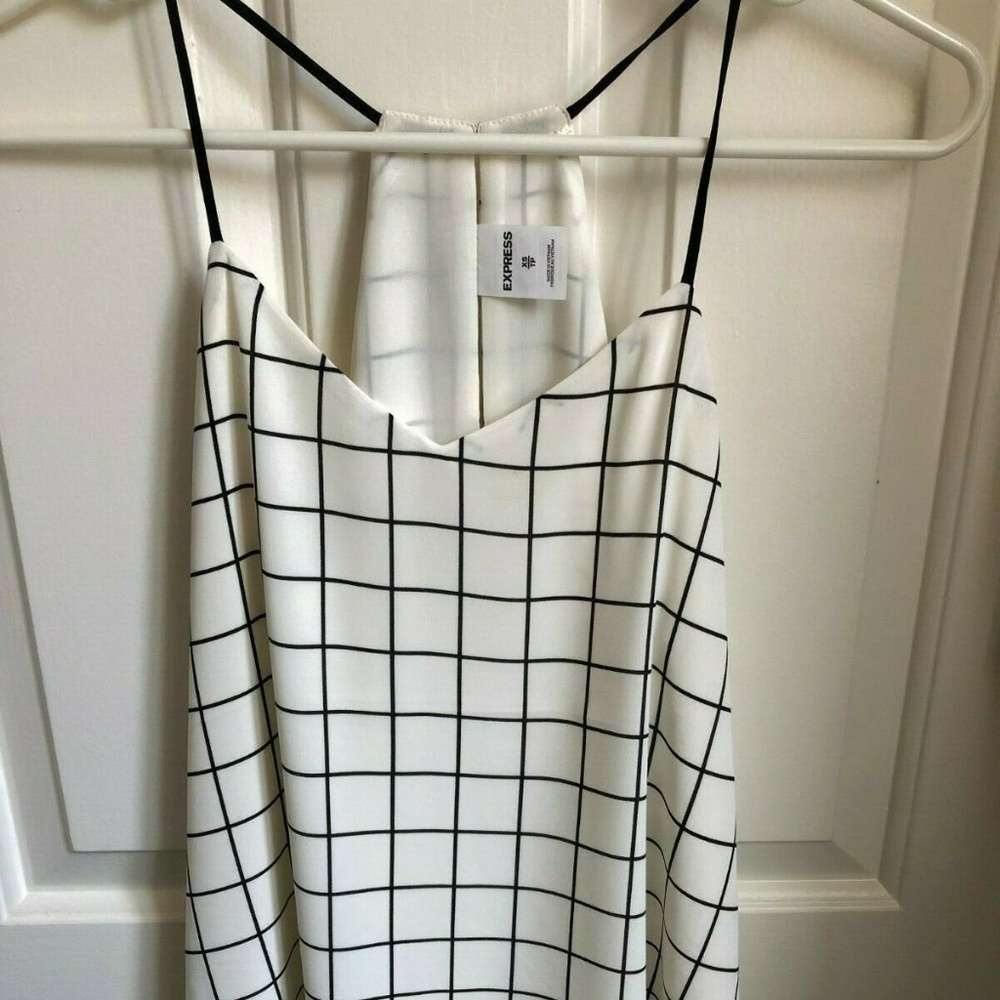 EXPRESS Black & White Spaghetti Strap Grid Top XS
